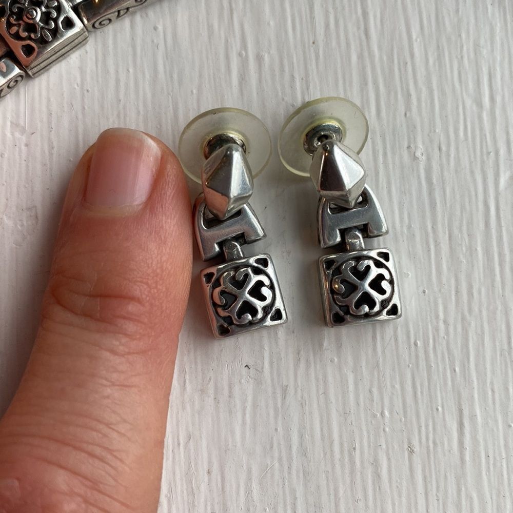 BRIGHTON vintage silver Tribeca square link dangle‎ post earrings - Picture 3 of 4